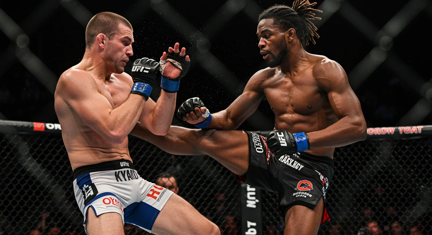 Two MMA fighters in an intense cage match, showcasing the physical and mental demands of mixed martial arts, often considered when asking 'what is the hardest sport