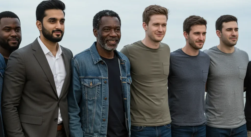 Diverse group of men supporting each other during Men's Mental Health Month
